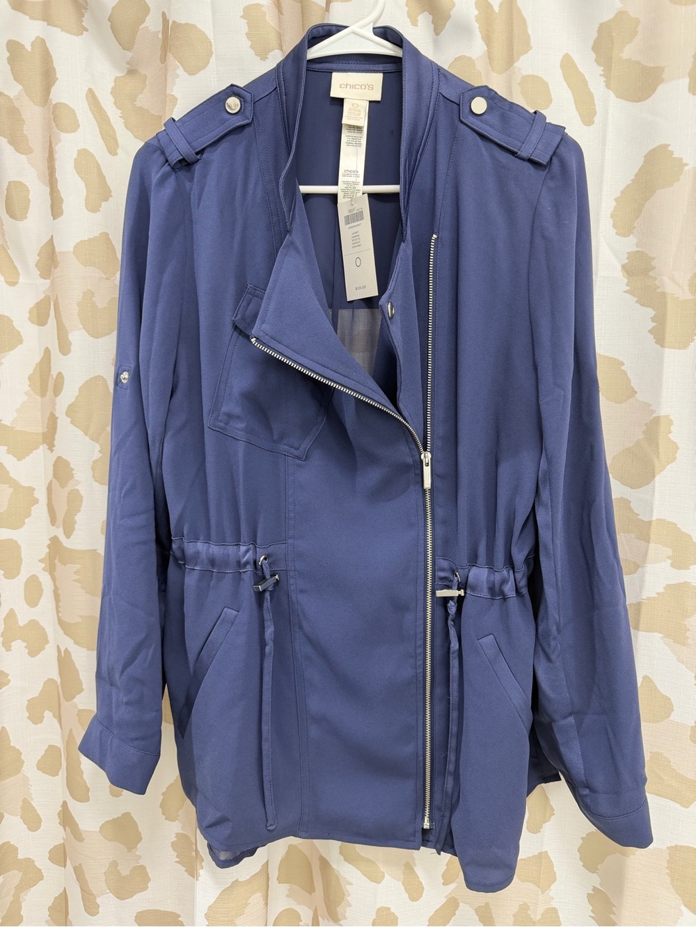 Chico's Deep Indigo Utility Trench with Asymmetric Zip